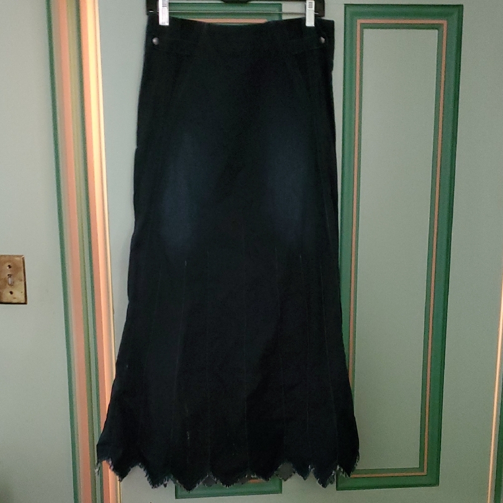 Sisley Sz 44 Dark Blue Distressed Denim A-Line Women's Skirt